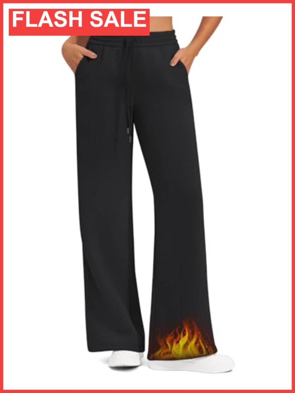 Wide Leg Fleece Lined Sweatpants Cotton Drawstring High Rise Lounge